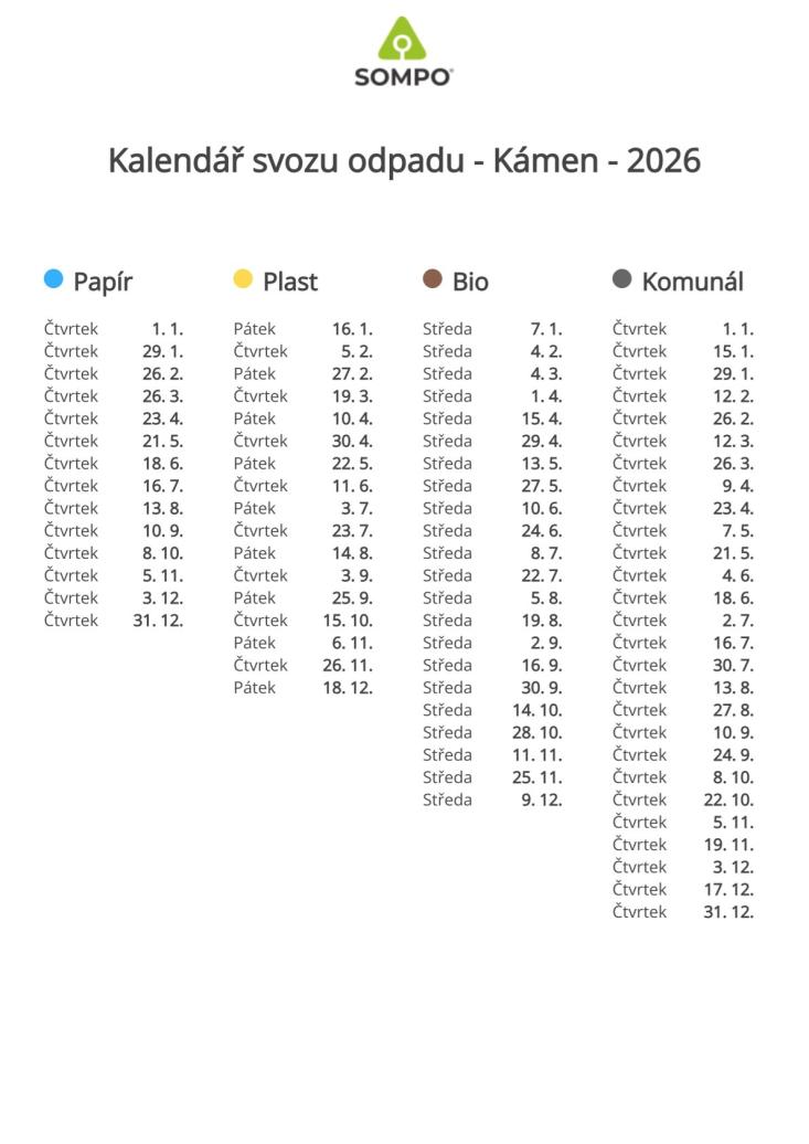 Kalendář svozu odpadu v&nbsp;roce 2026