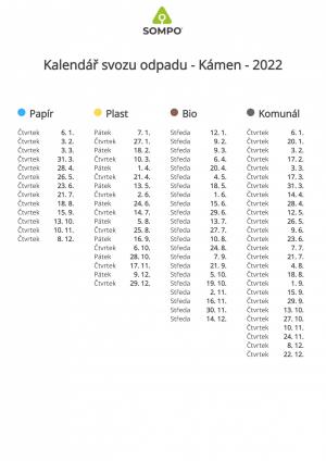 SOMPO - kalendář svozu odpadů na rok 2022